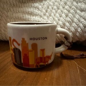 Houston City Skyline Ceramic Starbucks Mini Mug White and Orange